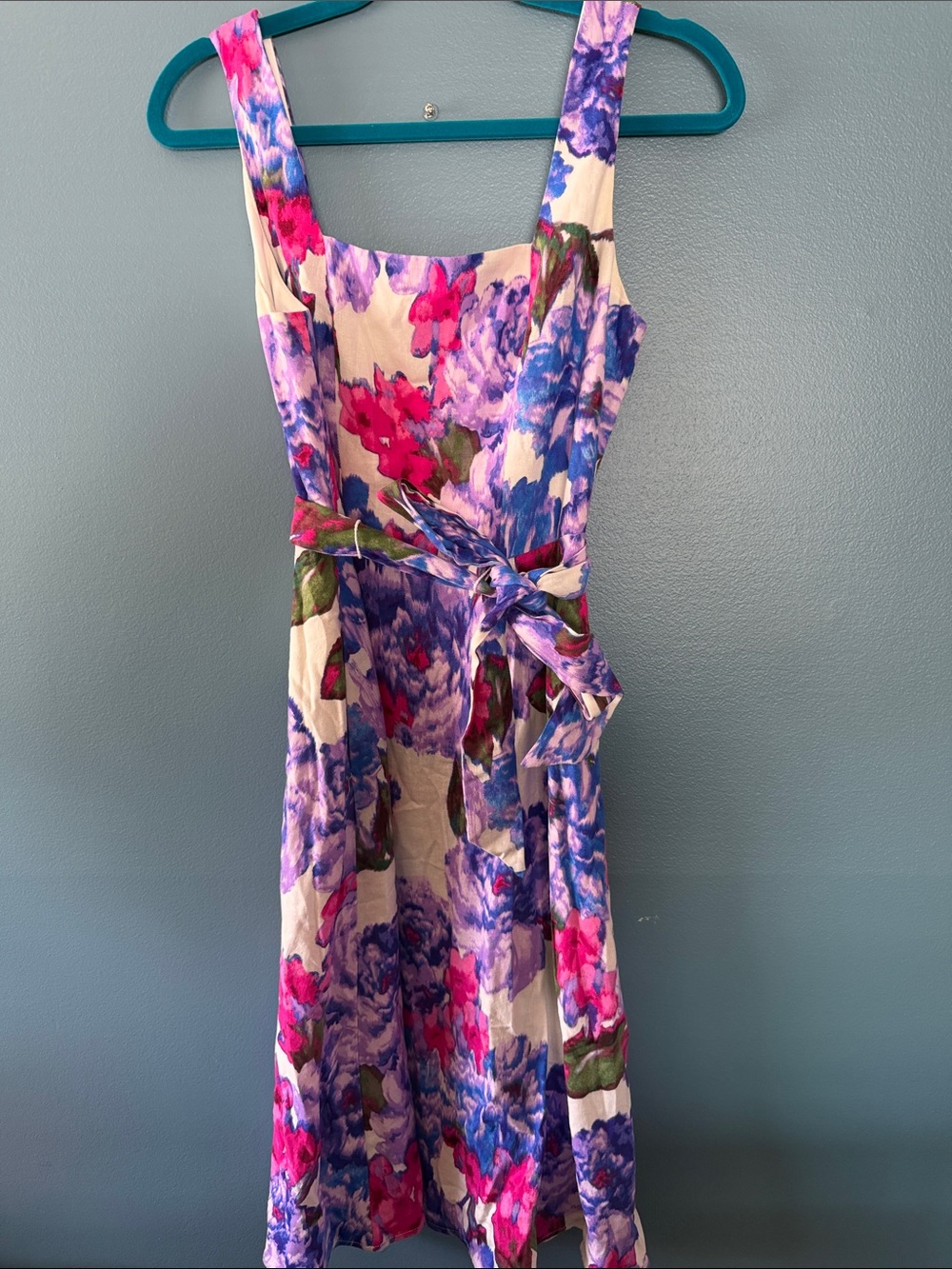 London Times Floral Midi Dress in Purple & Pink linen